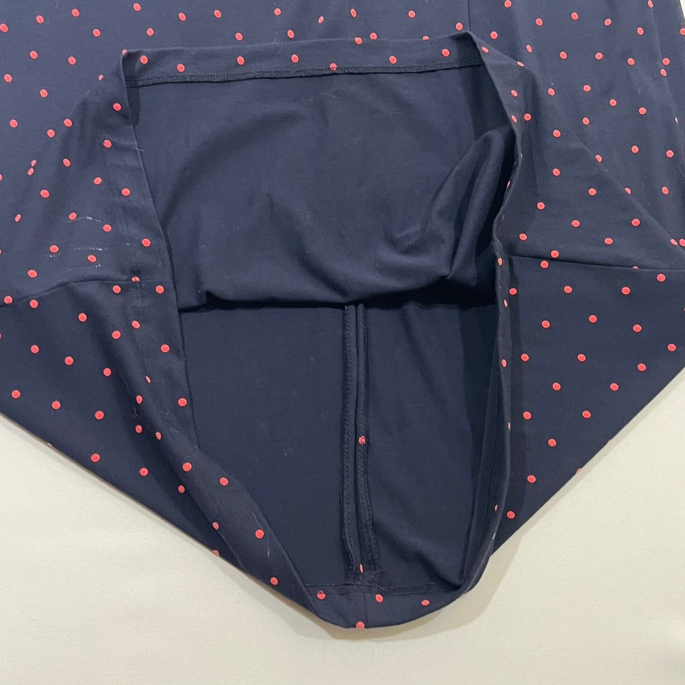 Ann Taylor Dress 14 Navy Blue Pink Polka Dot Faux Wrap Sheath Lined Career Work - Picture 4 of 12